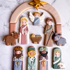 Nativity Scene Cookies decorated with royal icing