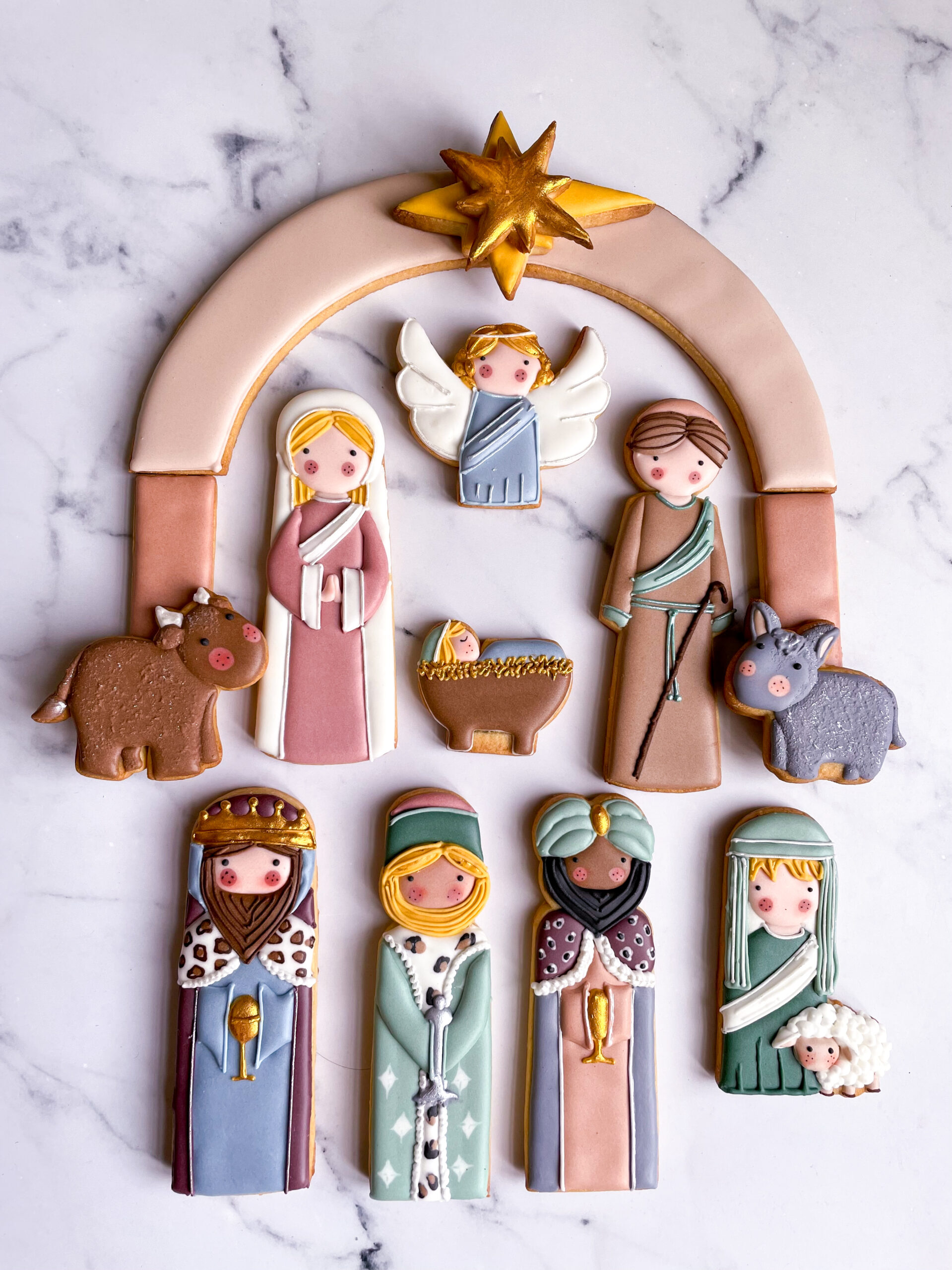 Nativity Scene Cookies decorated with royal icing